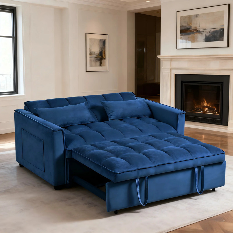 52.75" Convertible Sleeper Sofa Bed Pull Out Couch Loveseat Adjustable Backrest gallery