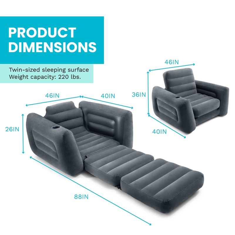 Intex Inflatable Pull Out Sofa Chair with Twin Sized Air Bed Mattress (Open Box) gallery