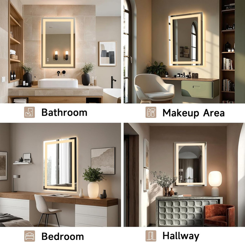 Dimmable LED Bathroom Mirror 24x36 Inch with Anti-Fog and Gradient Lighting gallery