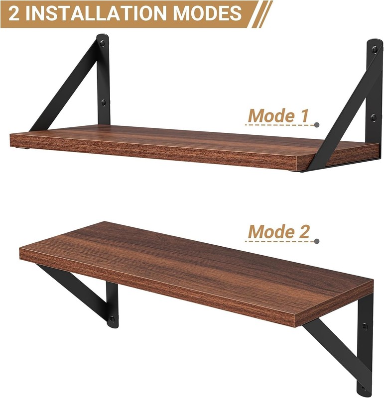16-Inch Rustic Walnut Floating Shelves Set - Durable and Stylish Home Storage gallery