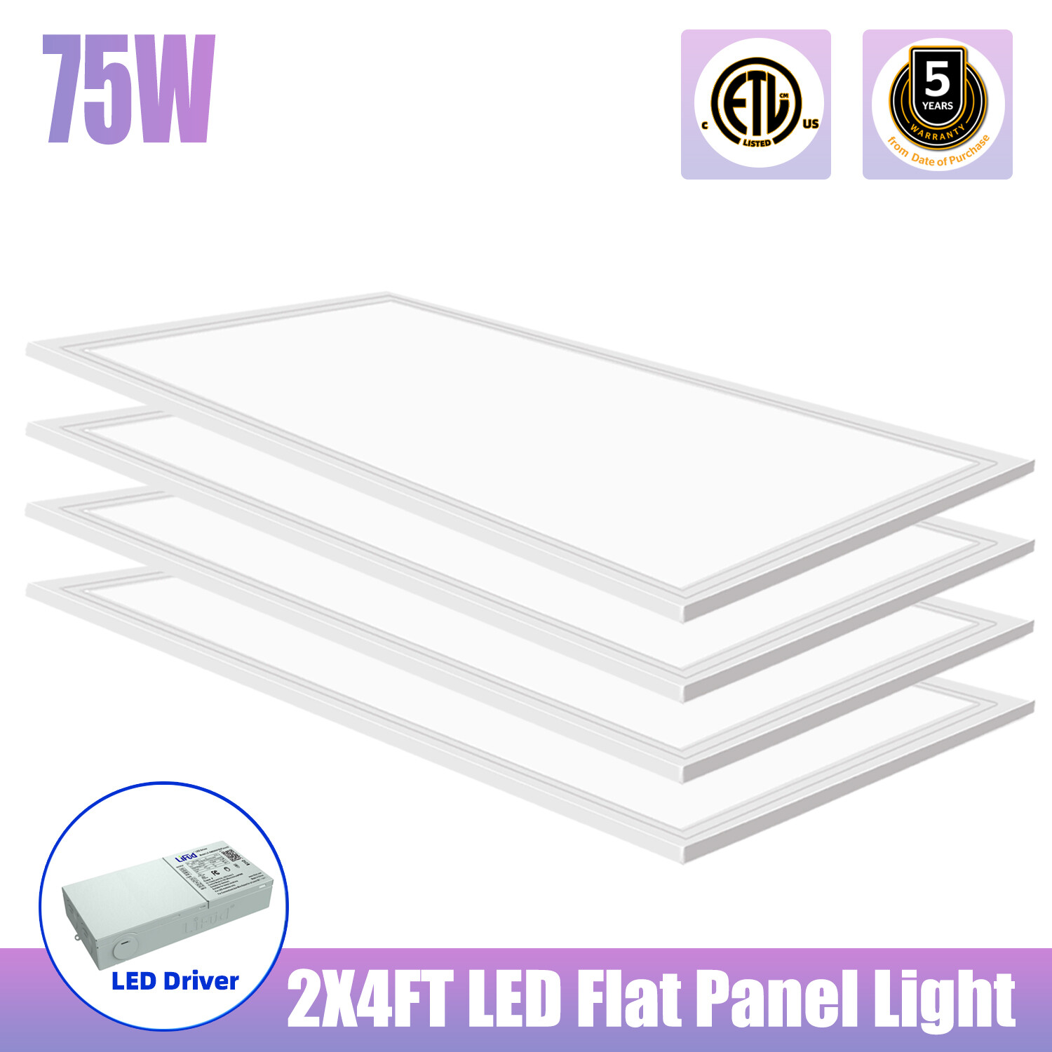 24" x 48" Flat Panel LED Ceiling Fixture, 2X4 FT LED Panel Light 75W 8400 Lumens gallery