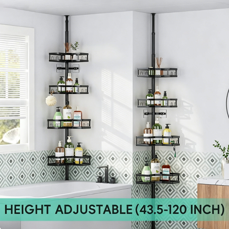 4-tier Adjustable Corner Shower Caddy Organizer with Hook Rustproof Tension Pole gallery