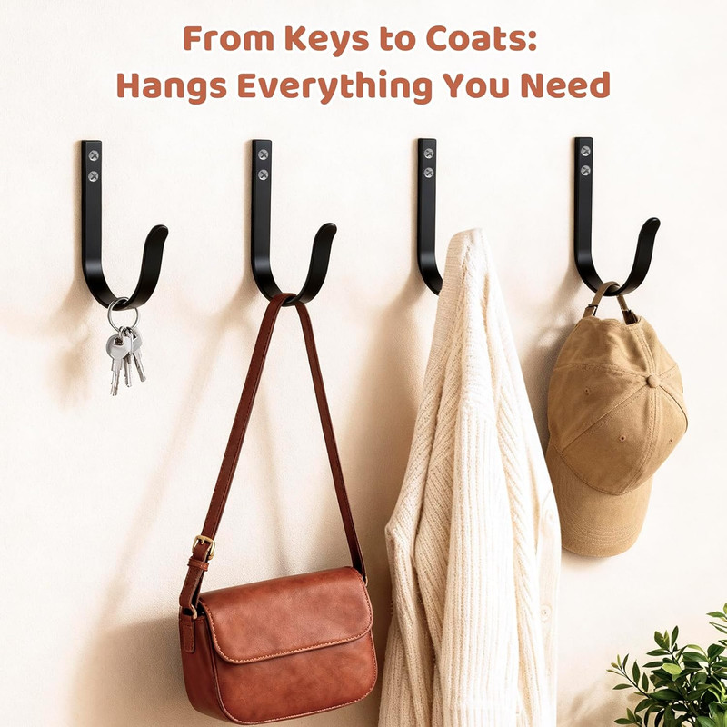 Wall Hooks for Hanging, Large Coat Hooks Wall Mount, Heavy Duty Screw in Metal H gallery