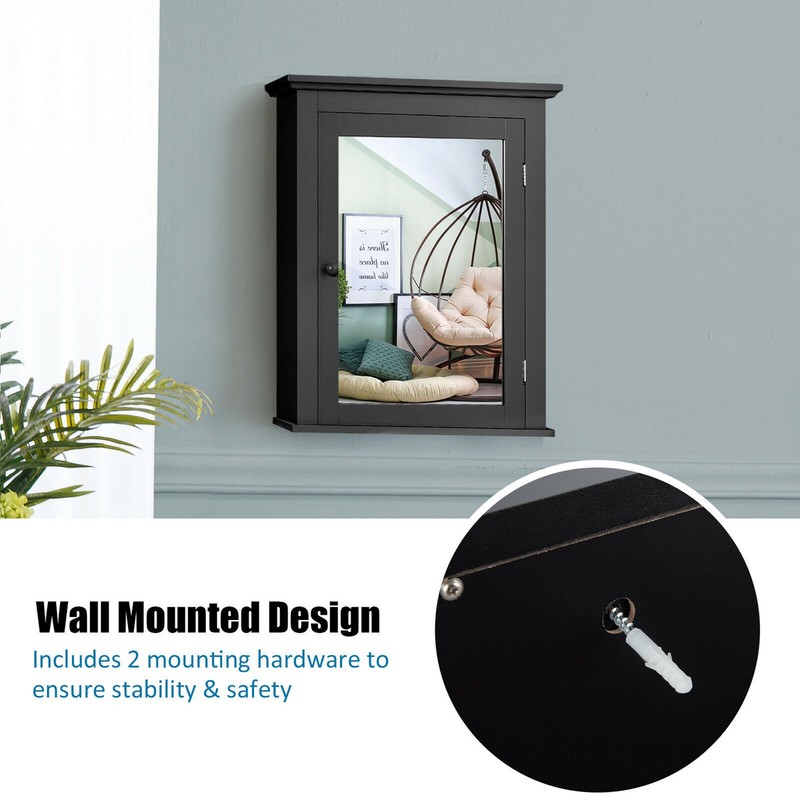 Bathroom Mirror Cabinet Wall Mounted Adjustable Shelf Medicine Black gallery