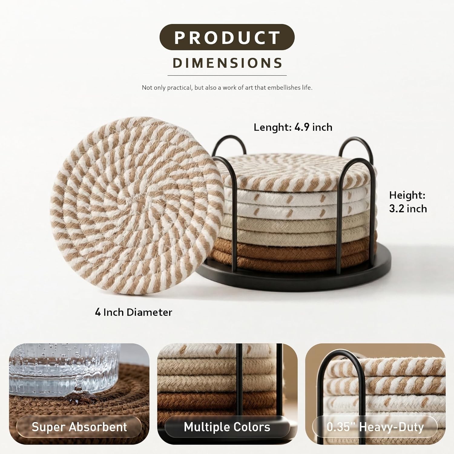 Coasters Set of 8 for Drinks, 4 Inch Large Coasters for Coffee Table, Tabletop P gallery