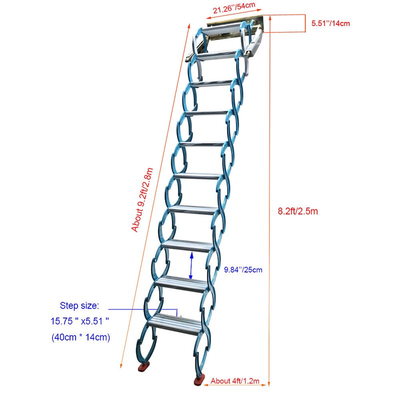 Attic Extension Ladder 9.2ft Frame Wall Mounted Loft Ladder 10+2 Steps-USED gallery