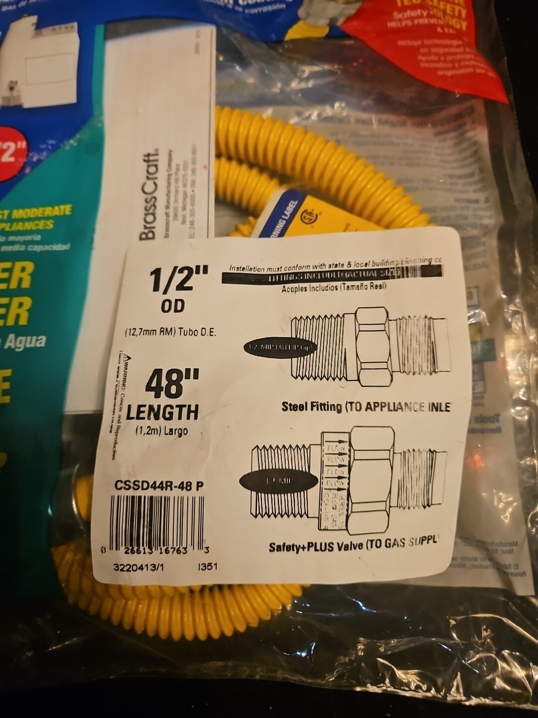 BrassCraft CSSD44-48 P 1/2" MIP x 1/2" MIP 48-Inch Gas Appliance Connector gallery