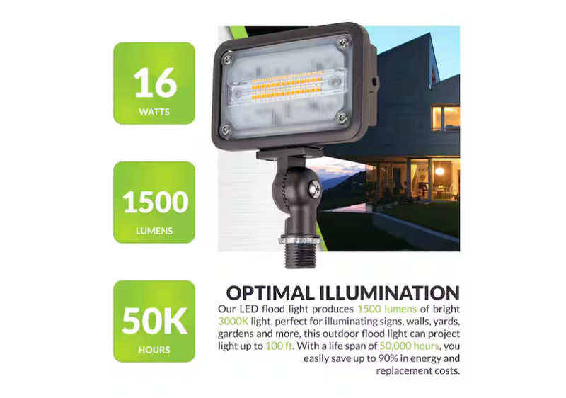 Commercial Electric LED Flood Light 1500 Lumens 16W Soft White Bronze Aluminum gallery