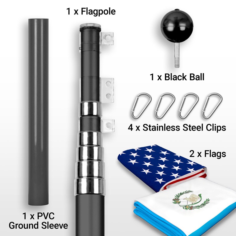 25 Ft Telescoping Flagpole Black & American and Guatemala Flags Emb 300D 3x5Ft gallery