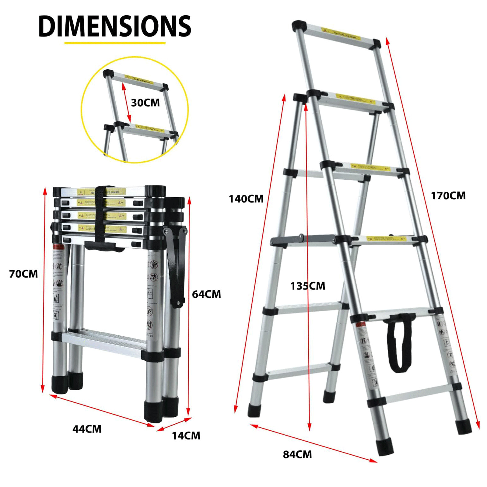 A-frame Folding Telescopic Ladder Multi Steps Multi-Purpose Aluminum Roof Climb gallery