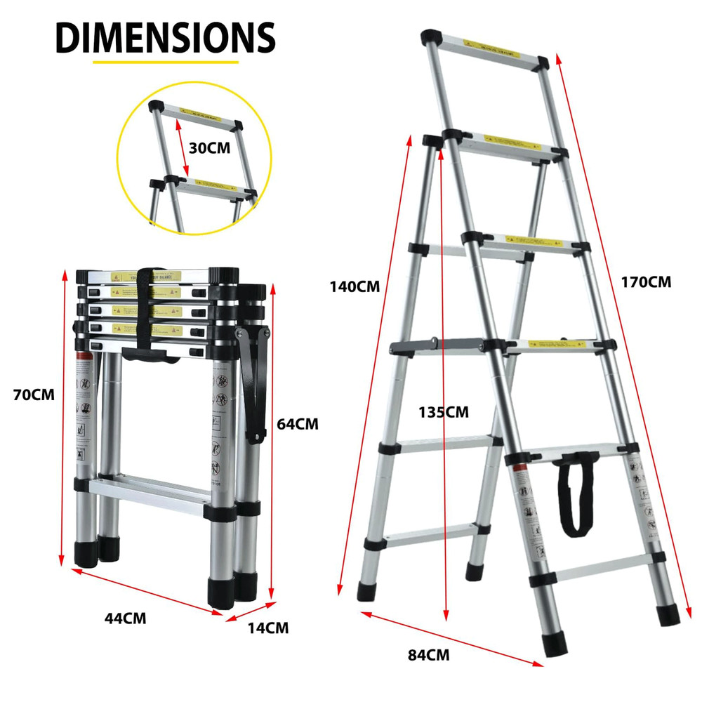 A-frame Folding Telescopic Ladder Multi Steps Multi-Purpose Aluminum Roof Climb