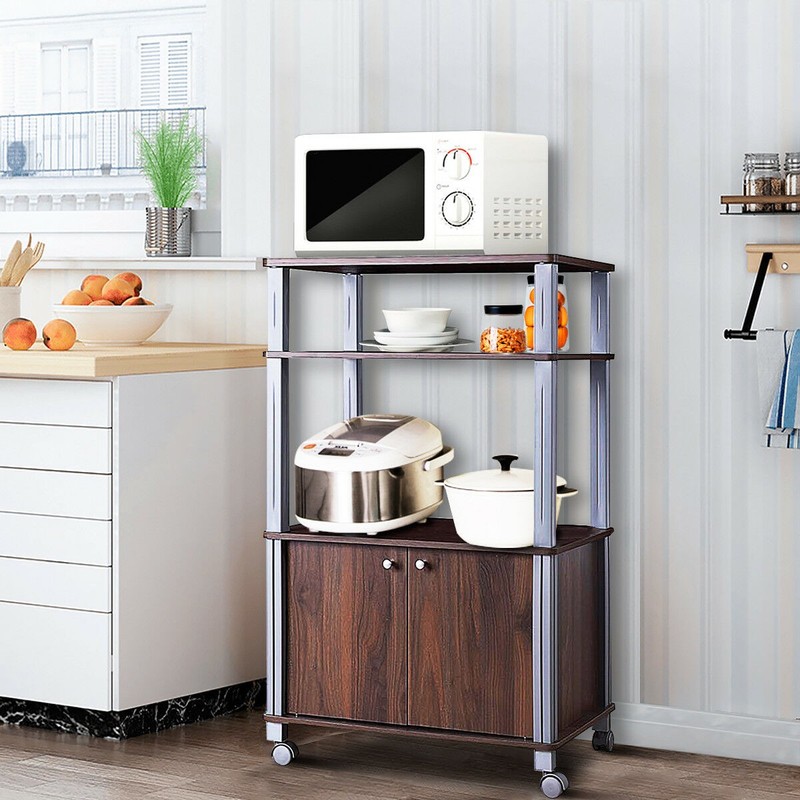 Bakers Rack Microwave Stand Rolling Storage Cart Multi-functional Display Walnut gallery