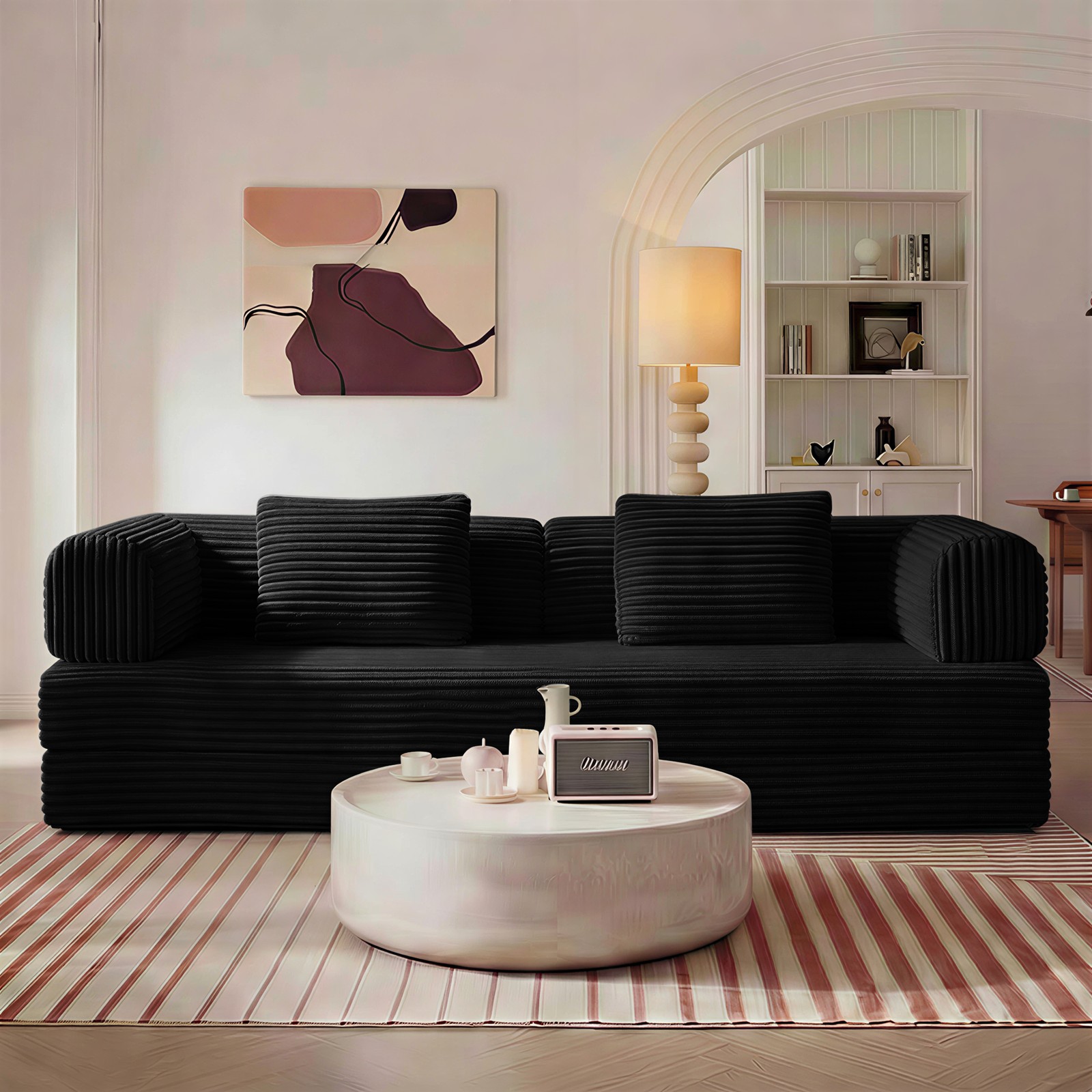 Compression Sofa Convertible Floor Sleep Bed Modular Sectional Corduroy Black gallery