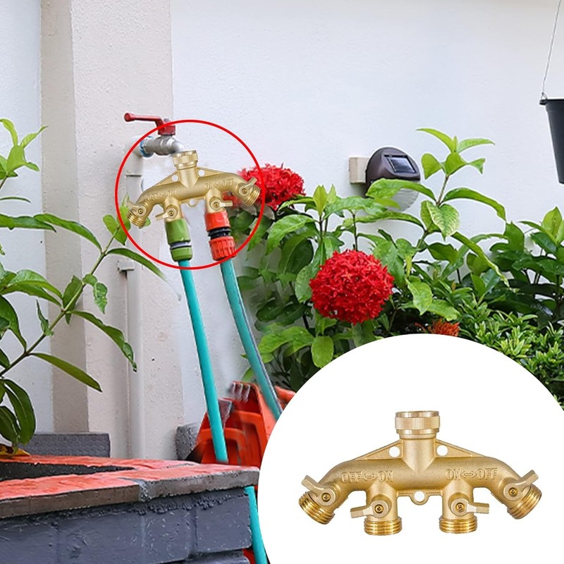 Brass Garden Hose Splitter , Solid Brass Hose Connector 3/4", Adapter Valve gallery