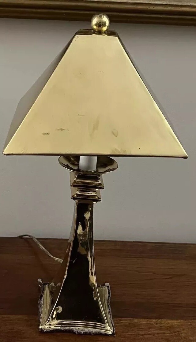 Vintage Brass Pyramid Shade Table Lamp Tested Working gallery