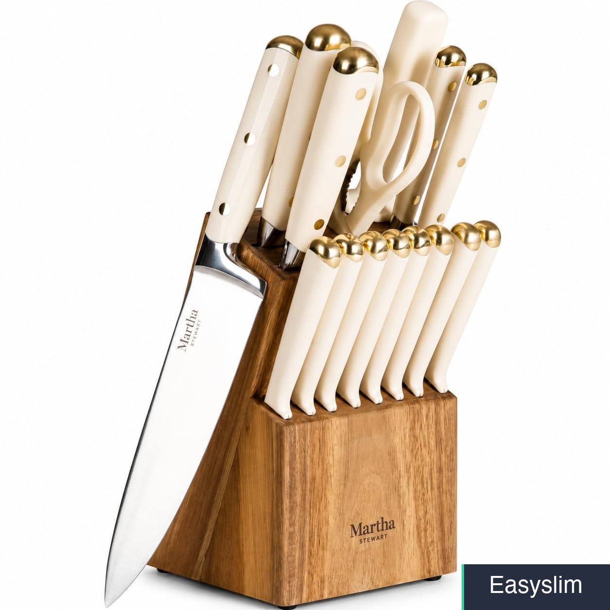 16-Piece Stainless Steel Knife Block Linen White Gold Acacia Wood gallery