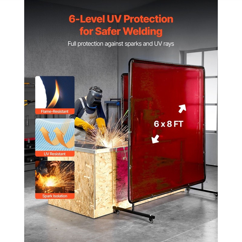 2-Piece 6x8ft Welding Screen, Flame-Retardant Vinyl, UV6 Protection, Red gallery