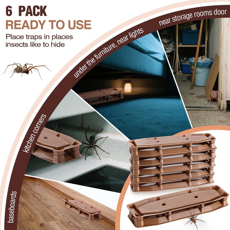 Spider Traps Indoor, 6 Pack, Extra Sticky Brown Recluse Traps, Spiders Killer fo gallery