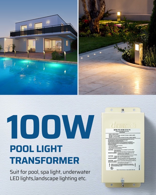 DEWENWILS 100W Pool Light Transformer 12V/13V/14V AC, UL Listed, Multi-tap gallery