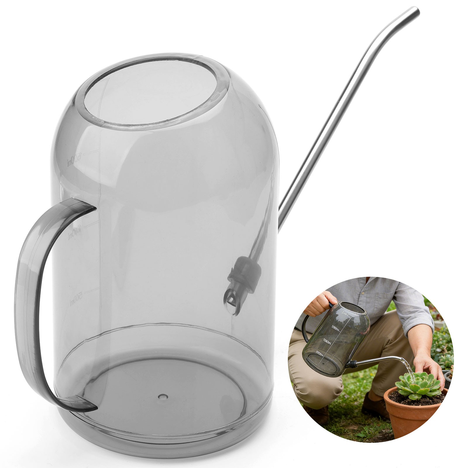 Stainless Steel Long Spout Watering Can 2L Plastic Handheld Indoor Plants Garden gallery