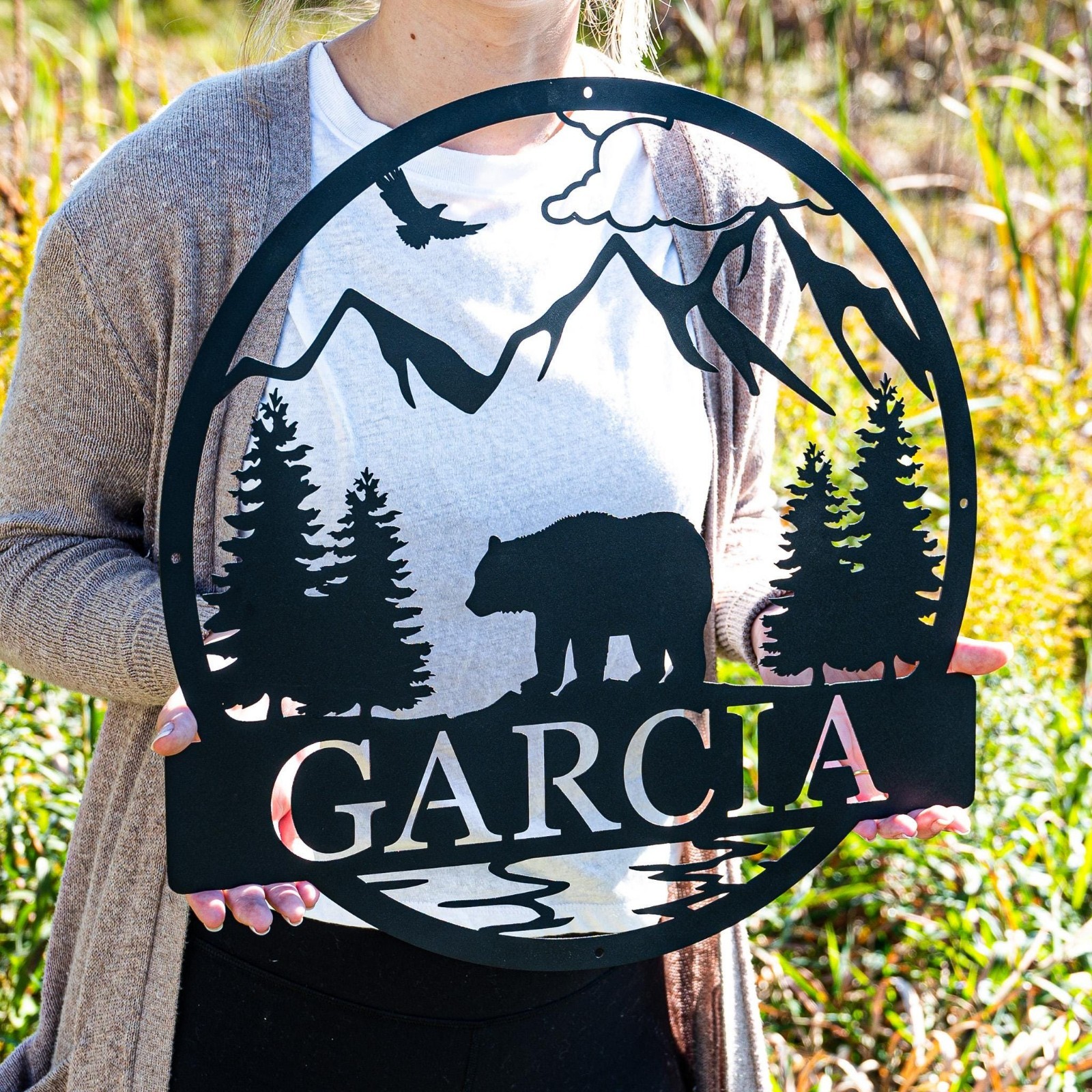 Personalized Bear Mountain Sign, Woodland Wildlife Metal Wall Decor Gift gallery