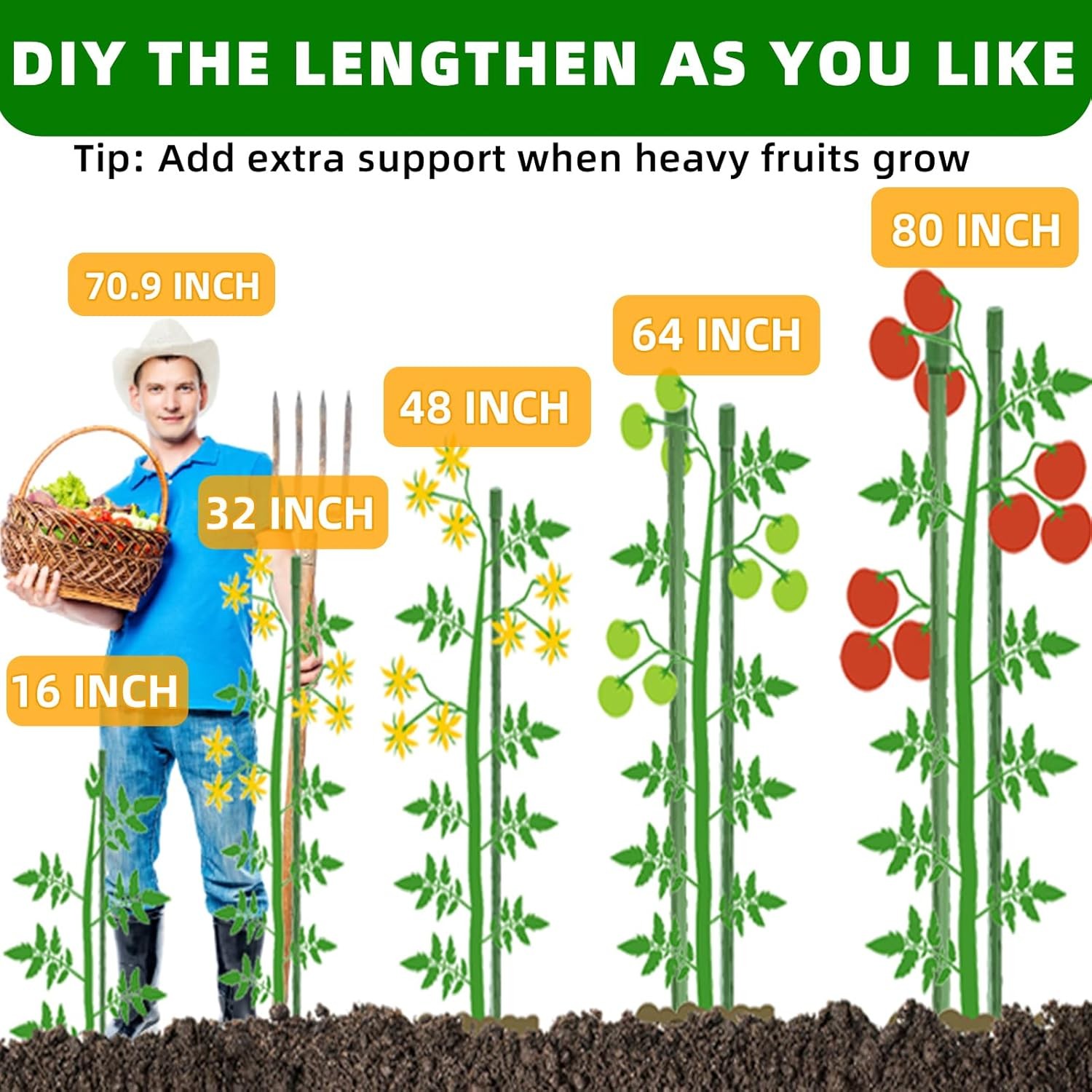 Fabulas Garden Stakes 16 Inch 70 Pack, Diy 4ft 5ft 6ft 7ft 8ft Tomato Stakes Pla gallery