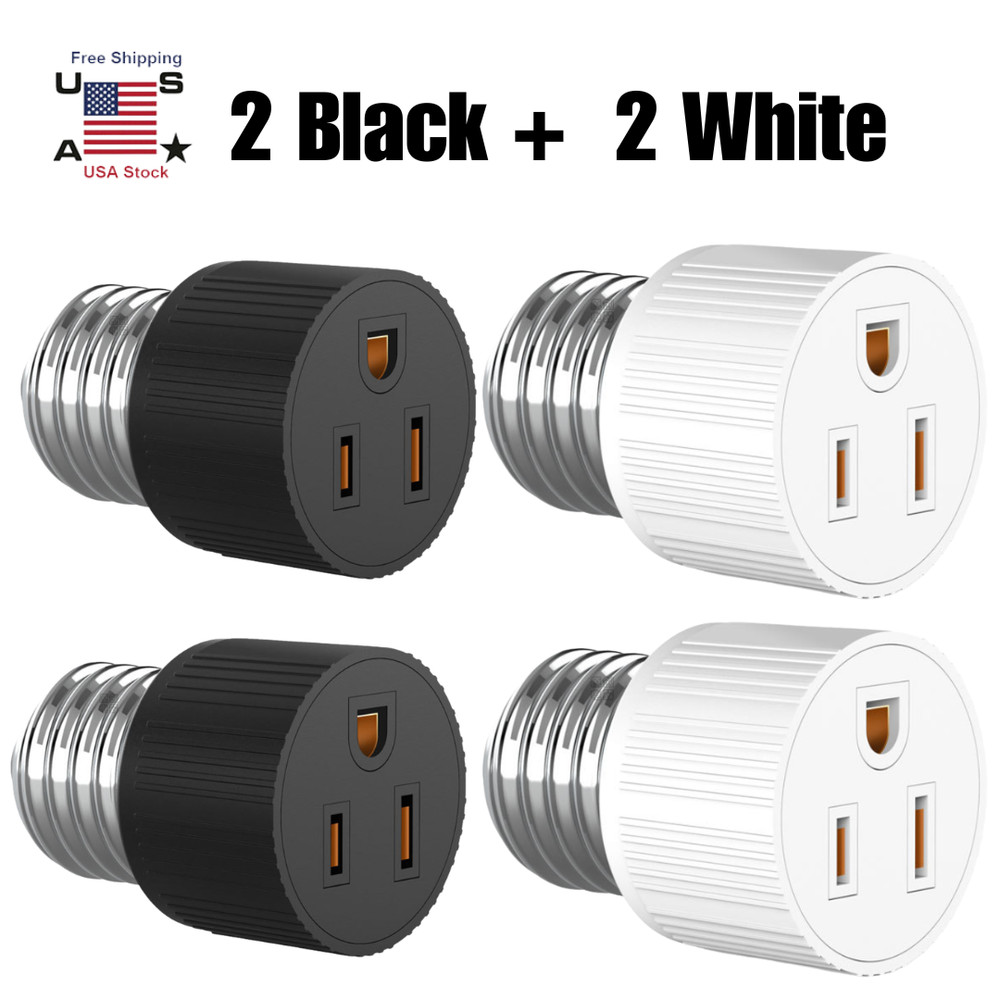 2-4 PACK Light Socket Plug Adapter,3 Prong Light Socket to Plug Adapter, E26/E27