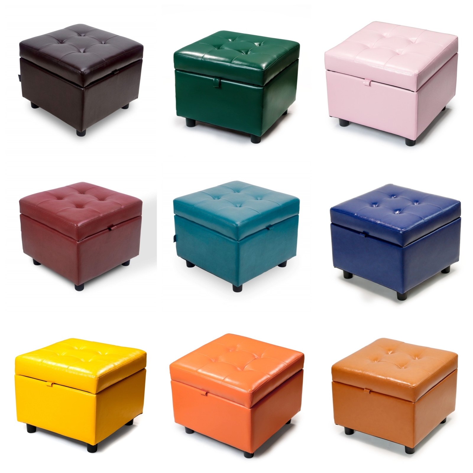12 Colors Square Tufted Leather Flip Top Ottoman Cube Foot Rest Stool w/ Storage gallery