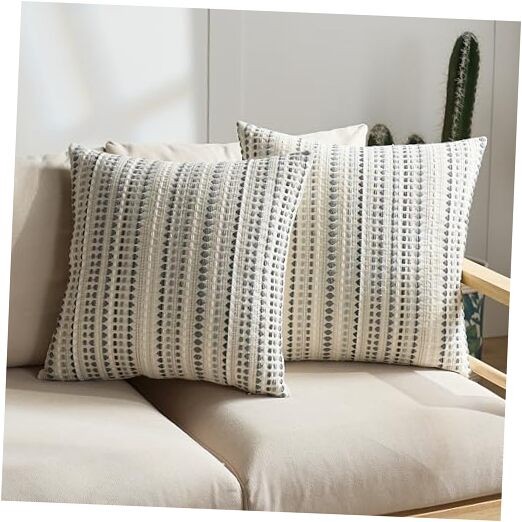Boho Throw Pillow Covers 18x18 Inch Set of 2 Striped 18" x 18" (Pack of 2) Grey gallery