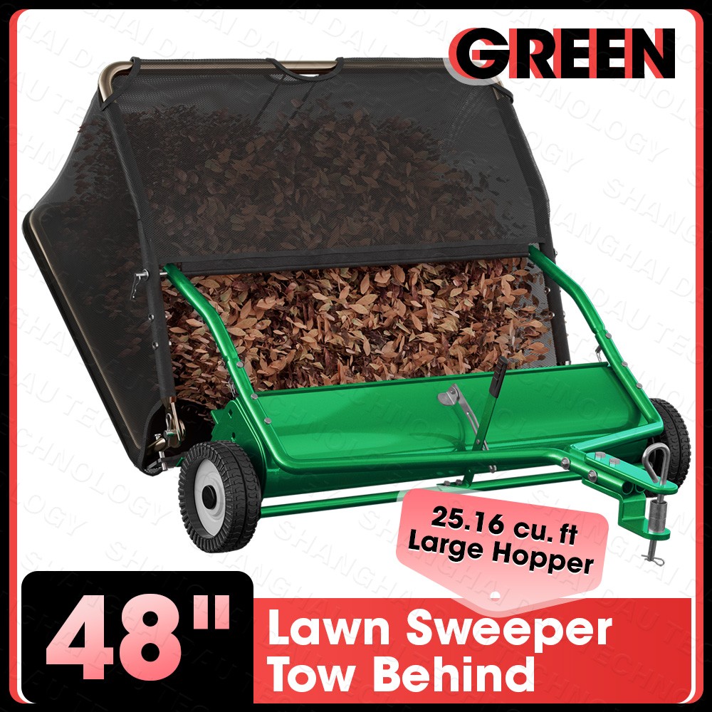 48" Tow Behind Lawn Sweeper Leaf Collector Sweeper for Lawn Grass Sweeper Hopper gallery