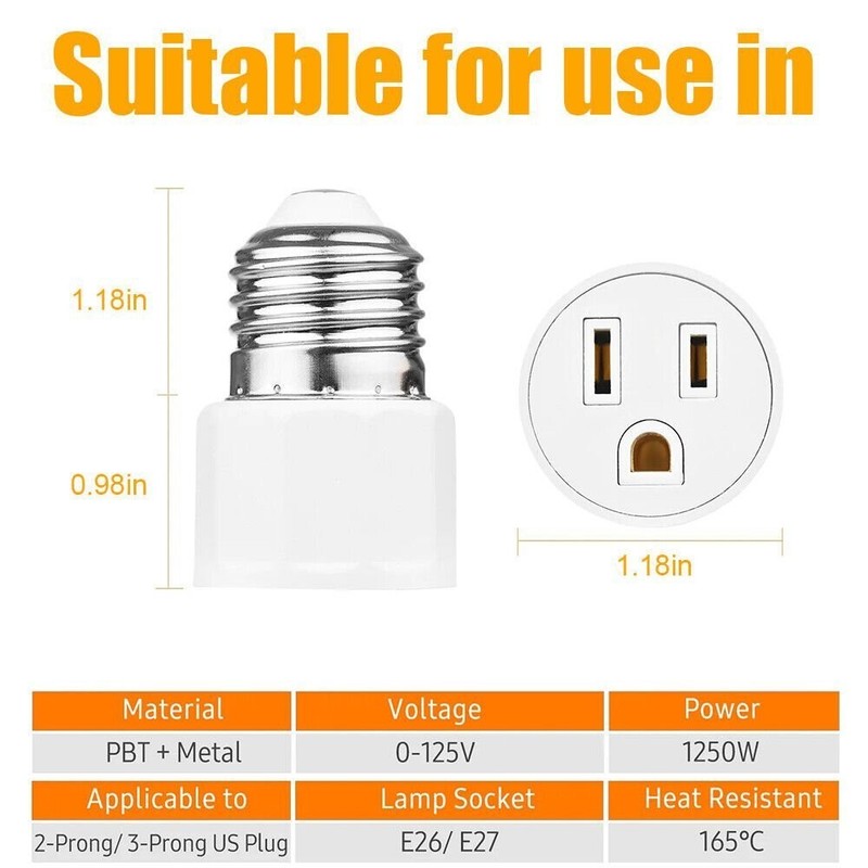 2-4 PACK Light Socket Plug Adapter,3 Prong Light Socket to Plug Adapter, E26/E27 gallery