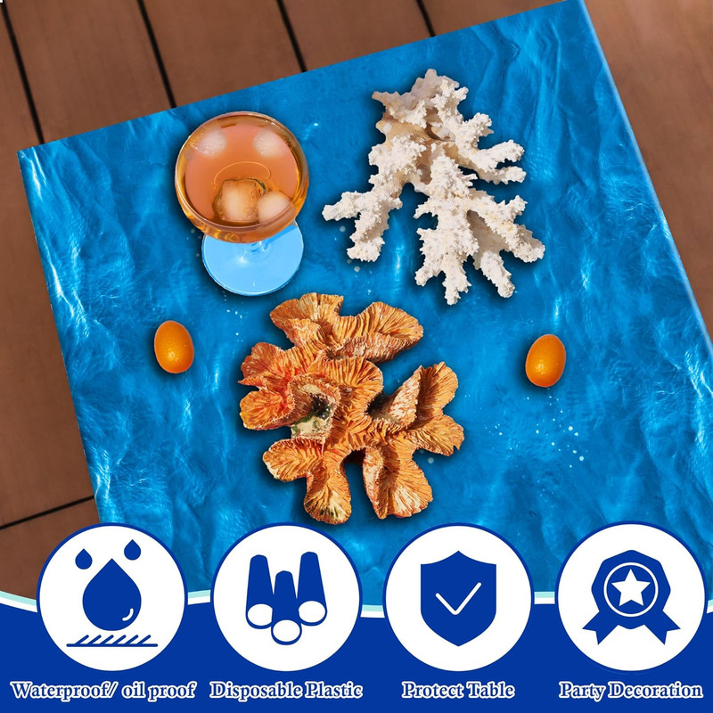 2 Pack Beach Party Decorations - Ocean Waves Plastic Tablecloth for Pool Party D gallery