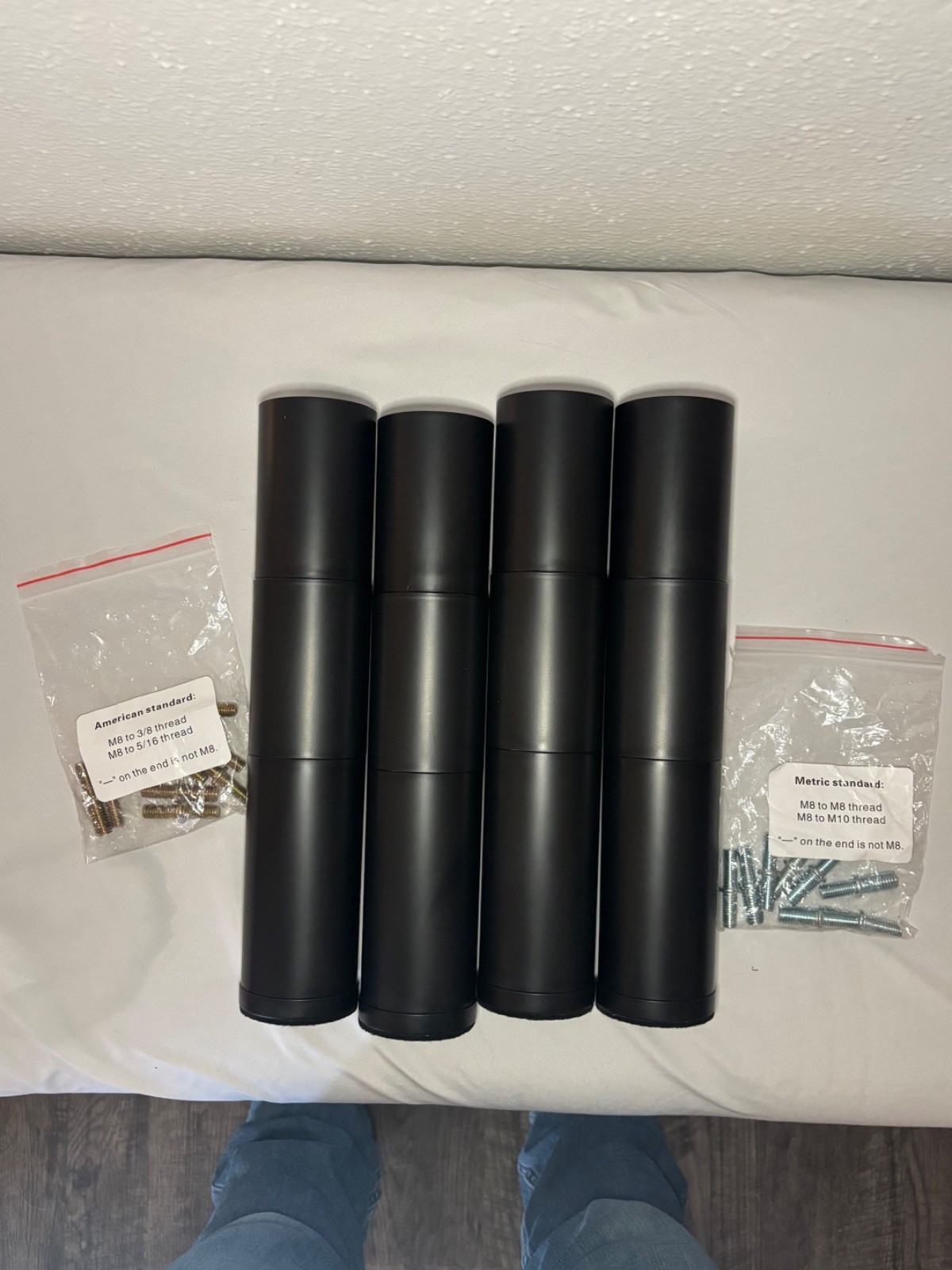 Skuehod 12” Adjustable Bed Base Legs Set of 4 3-Section M8 w/ Thread Adapters gallery