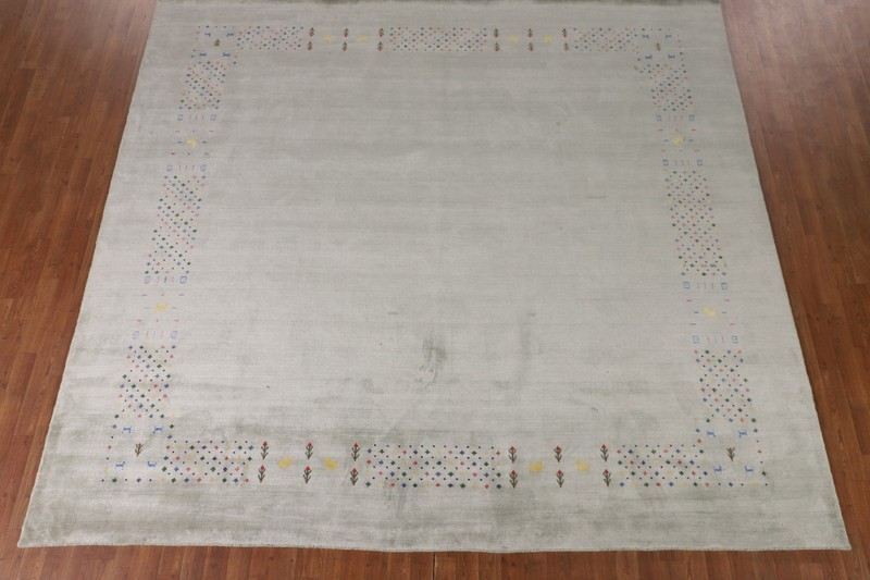 Gray Wool Bordered Design Square Gabbeh Handmade Living Room Rug Carpet 9'x10' gallery