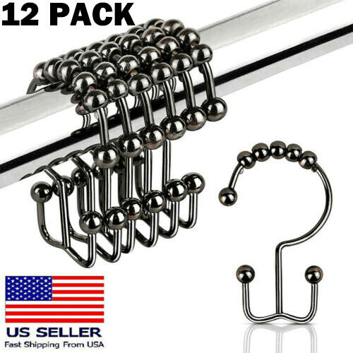 12 Pack Metal Shower Curtain HOOKS RINGS Double Glide Roller Set for Bathroom gallery
