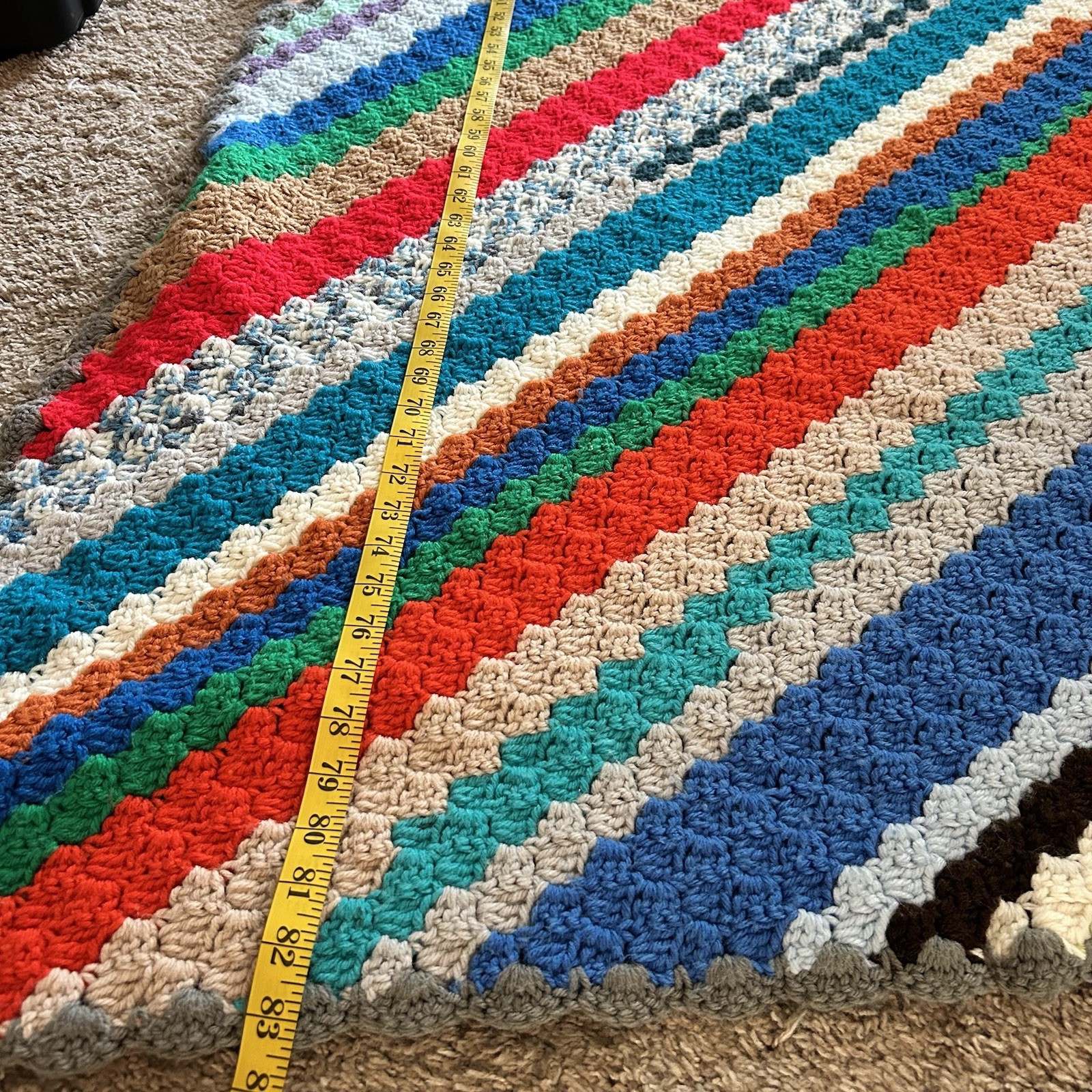Handmade Retro Stripes Crochet Quilt Throw Blanket Colorful 43”x83” Bed Runner gallery