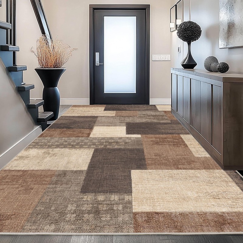 QDUIDU Modern Geometric Patchwork Area Rug 5'x7' Beige for Living Room gallery