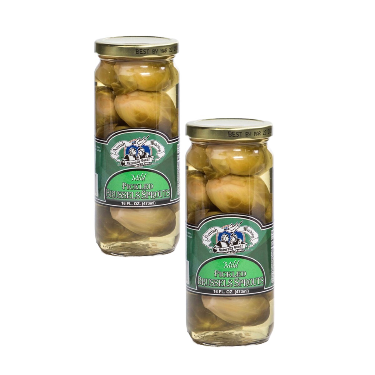 Amish Wedding Mild Pickled Brussel Sprouts, Two 16 oz Glass Jars gallery