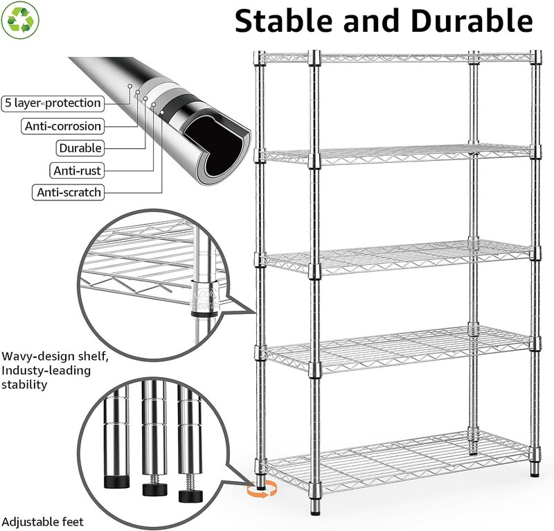5 Tier Wire Storage Shelf Adjustable Heavy Duty Garage Shelving Kitchen Rack 63" gallery