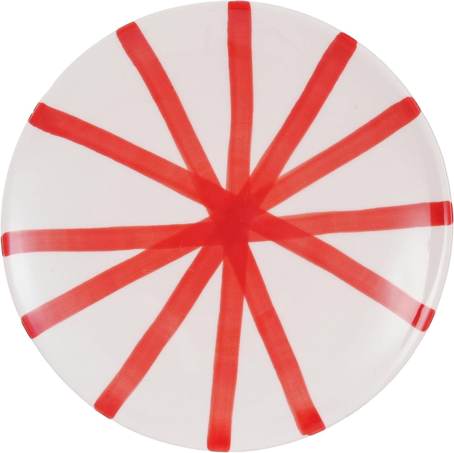 Creative Co-Op Hand-Painted Stoneware Pedestal with Stripes, Red and Cream Color gallery