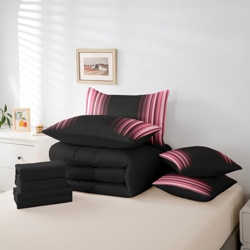 Abstract Ombre Comforter Set with Sheets Kids Teens 7 Piece Full Pink Black gallery