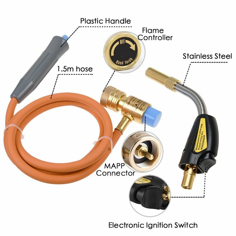 MAPP MAP-pro Propane Self-Igniting Gas Welding Turbo Burner Torch & 5' Hose Kit gallery