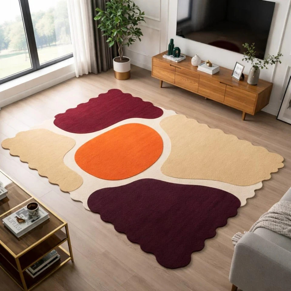Abstract Handmade Area Rug, Modern Wavy Shape Carpet, Multicolor Designer Rug gallery