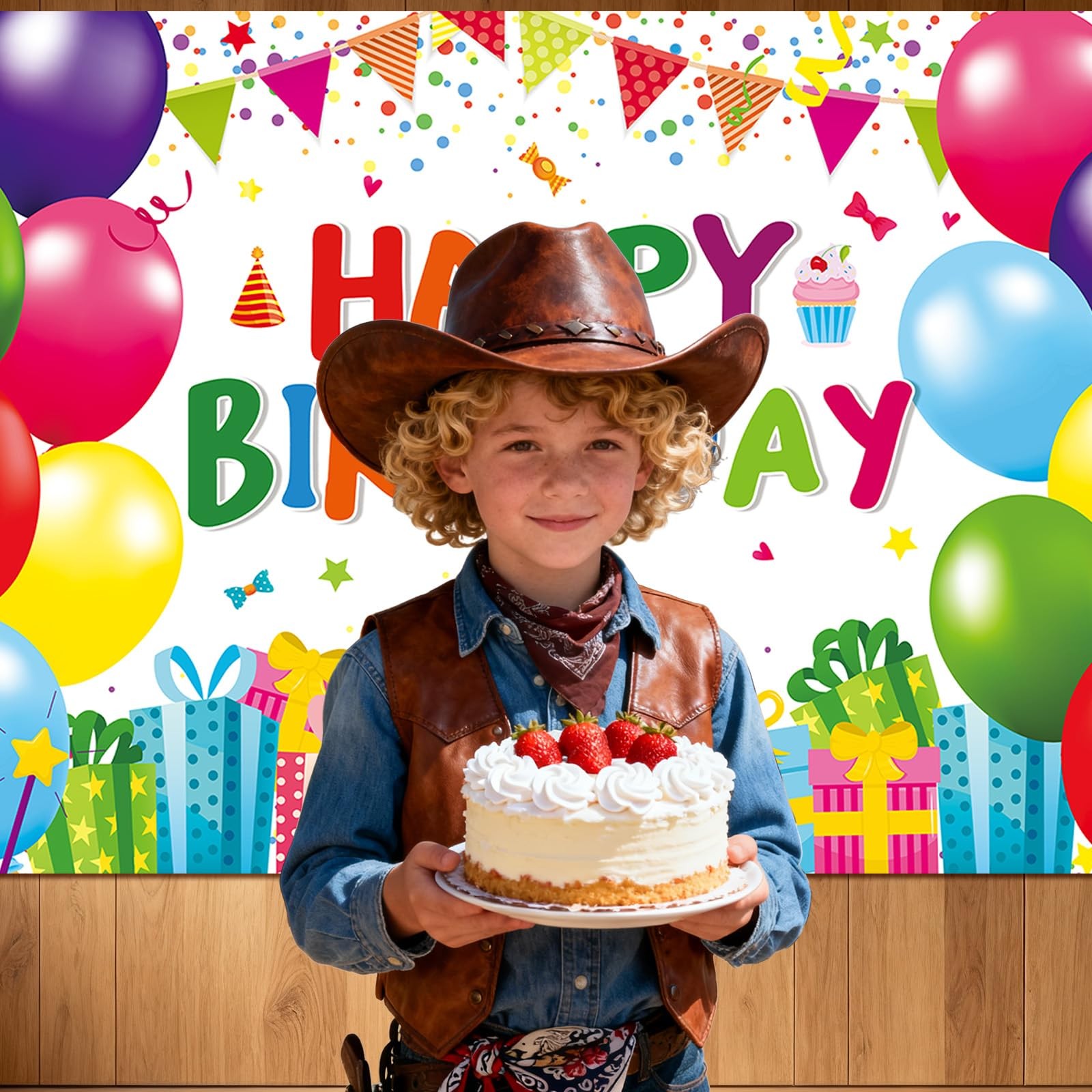 7 x 5 FT Happy Birthday Backdrop - Colorful Birthday Banner Wall Hanging, Fun Ph gallery