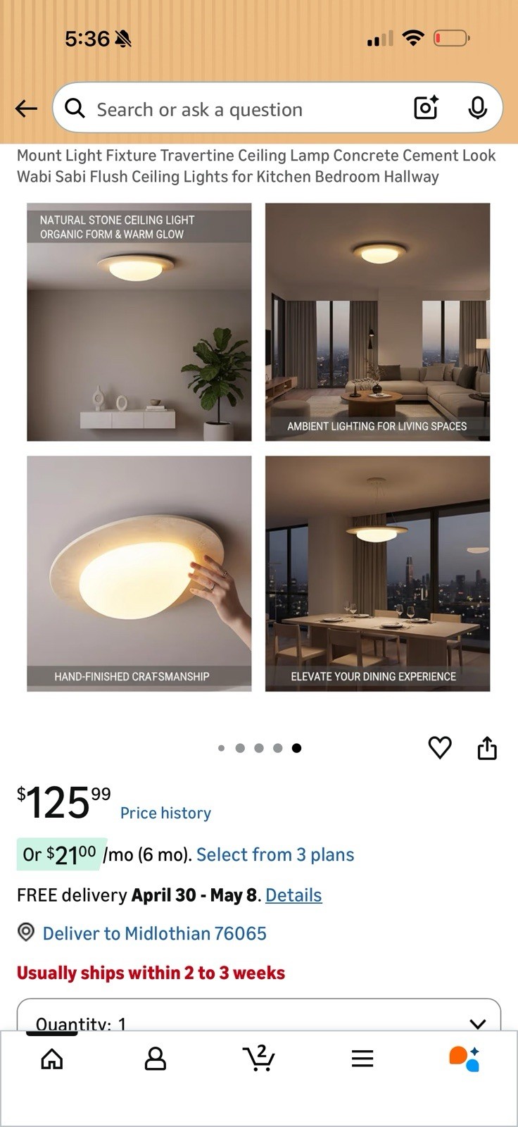 Wabi Sabi Flush Mount LED Ceiling Light Travertine Stone Look gallery