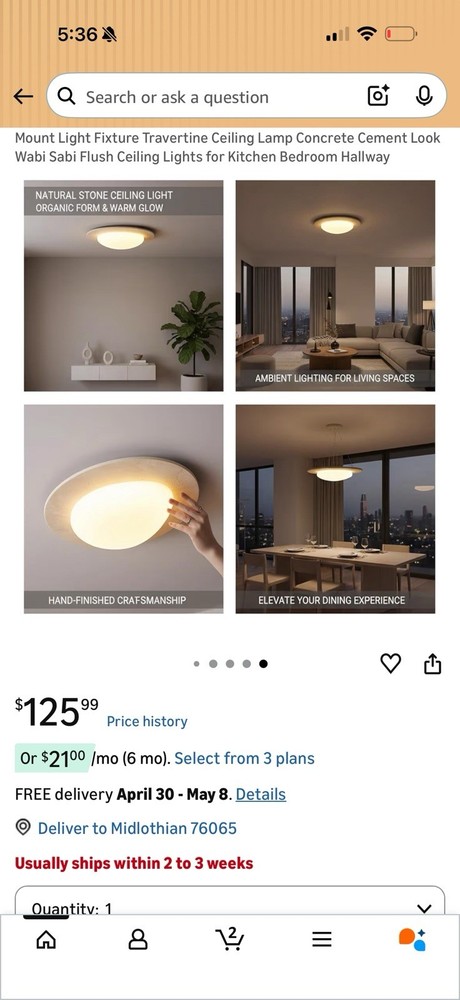 Wabi Sabi Flush Mount LED Ceiling Light Travertine Stone Look