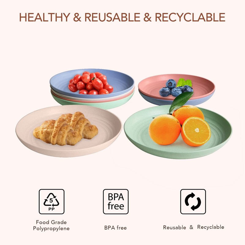 Lightweight Wheat Straw Plates - 4Pack Unbreakable Dishes and Plate Set, Dish... gallery