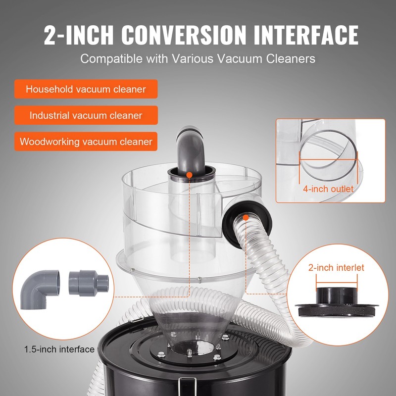 VEVOR 4 Inch Cyclone Separator Dust Collector with 13 Gallon 50L Drum Kit gallery