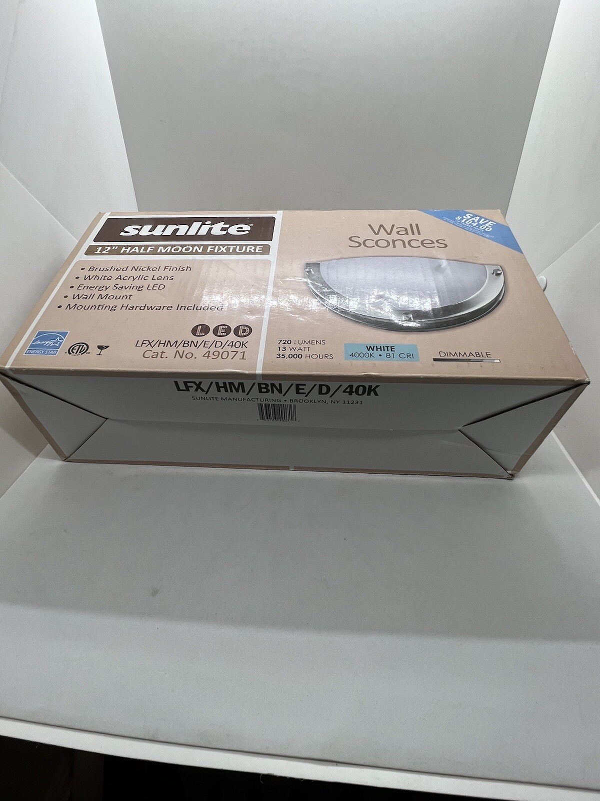 Sunlite 12" Half Moon Dimmable LED 49071 White Acrylic Lens Energy Star gallery