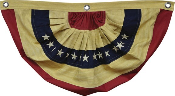 NEW PRIMITIVE American FLAG BUNTING BANNER Tea Stained 29.5"Wx17.25"H Patriotic gallery